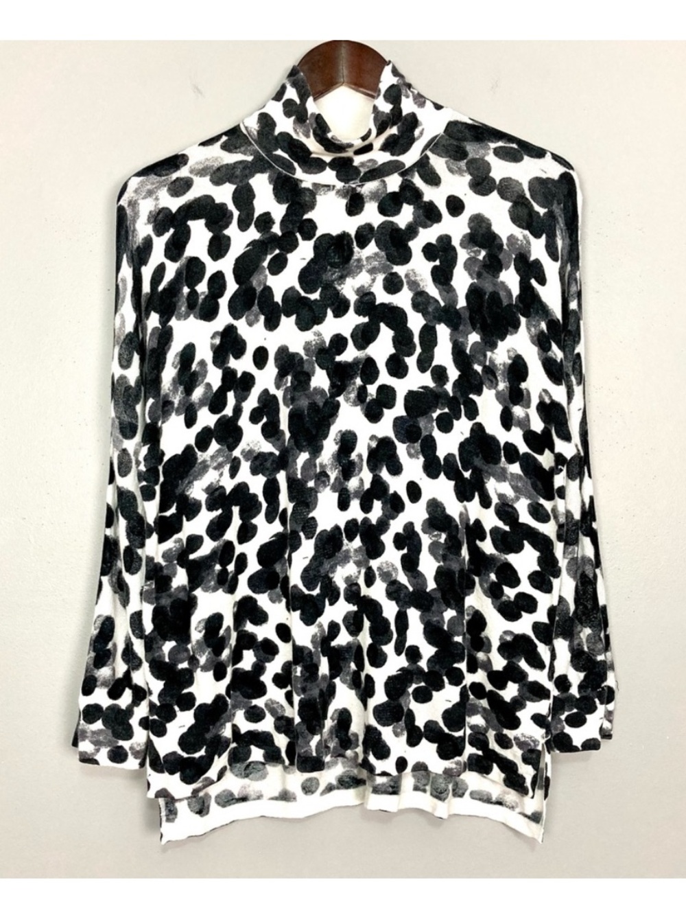 Kokun Cashmere Blend Mock-Neck Sweater Women’s Size L Abstract Dot Print Knit
